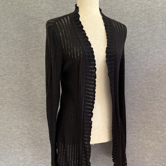 Express Y2K Ruffle Open Knit Long Cardigan Size M Black Sheer Witchy Bell Sleeve - Picture 3 of 15